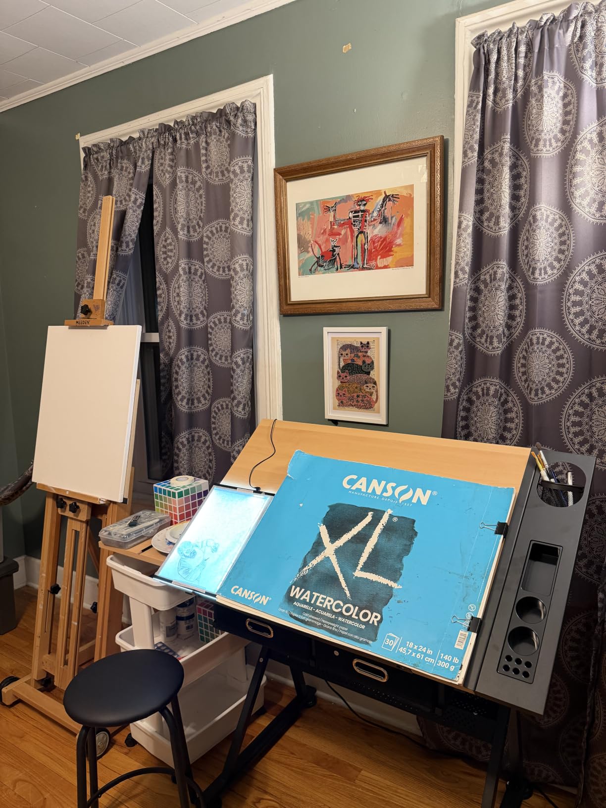Yaheetech Adjustable Drafting Table Art Desk, Storage Drawers & Stool, Black customer photo 1