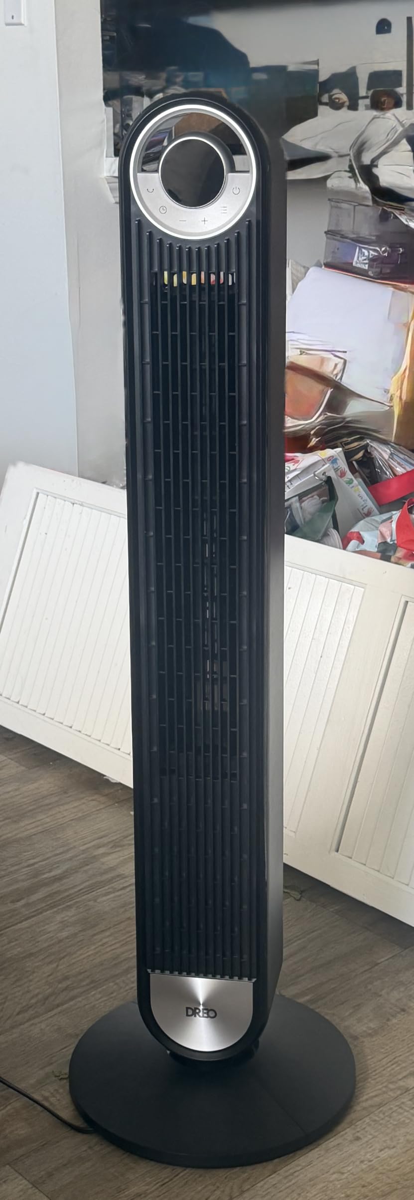 DREO Tower Fan for Bedroom, Upgraded DC 28ft/s Velocity, 9 Speeds | Quiet Standing Fan, 90° Oscillating Cooling Fan, 4 Modes, 12H Timer, Bladeless Fan Powerful for Home, Black customer photo 1