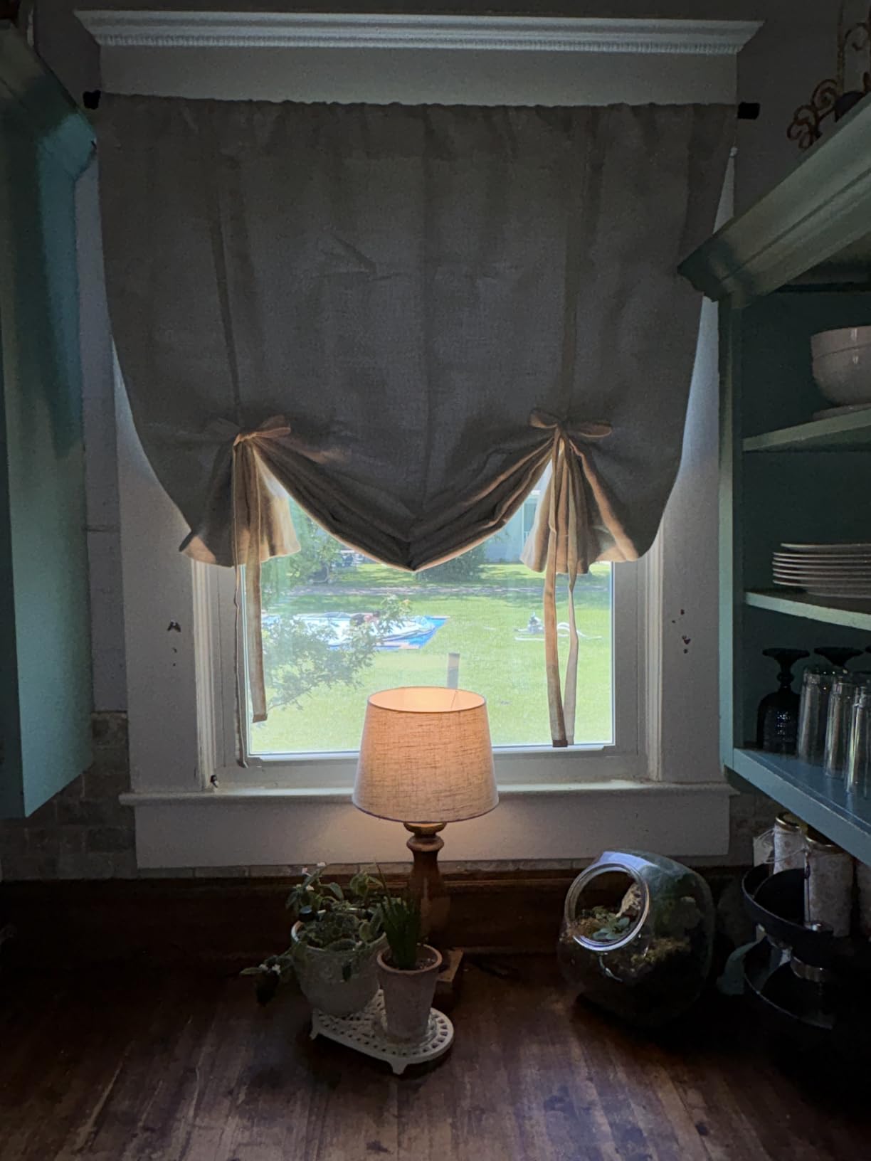 DriftAway Double Layer Linen Blackout Tie Up Curtains Thermal Insulated Fully Lined Balloon Roman Shade Bathroom Window 39 Inch by 55 Inch Beige customer photo 2