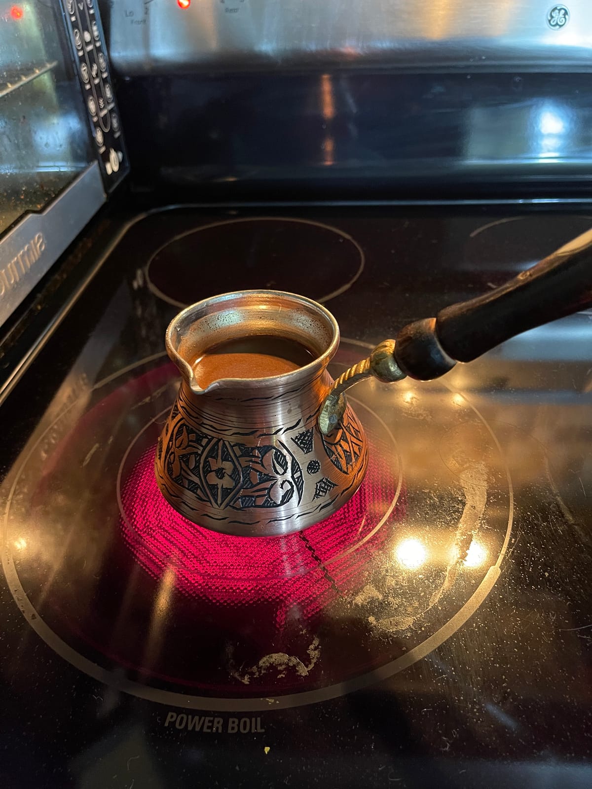 12 Oz Copper Turkish Greek Arabic Coffee Pot with Wooden Handle (4 cups), Cezve, Ibrik, Briki Greek Coffee Pot, Hammered Turkish Coffee Maker customer photo 2