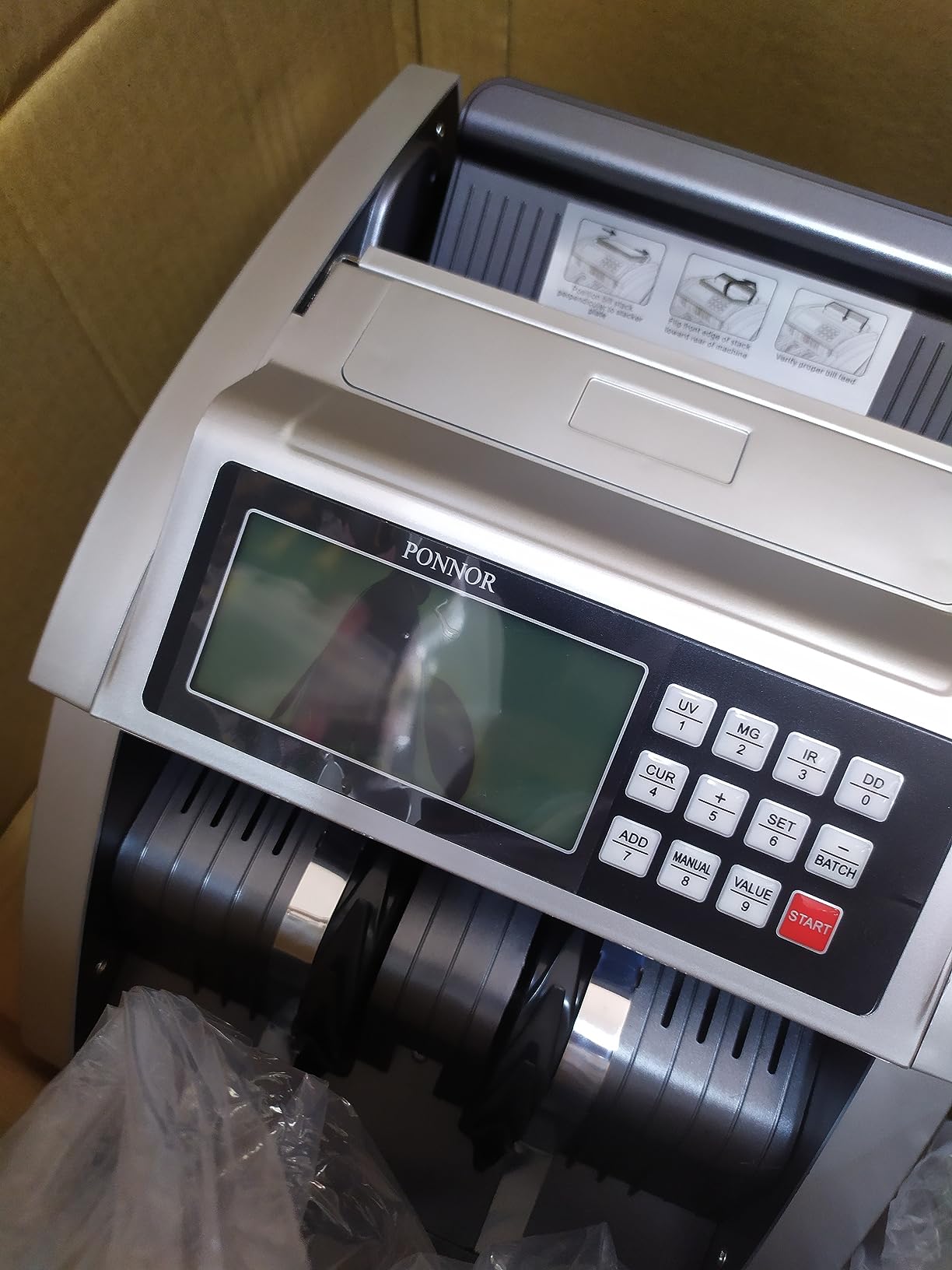 PONNOR Money Counter Machine with Value Bill Count, Cash Counter for Dollar, Euro with UV/MG/IR/DD/DBL/HLF/CHN Counterfeit Detection, Add/Bat/Value Mode Bill Counting Machine with Large LCD Display customer photo 1