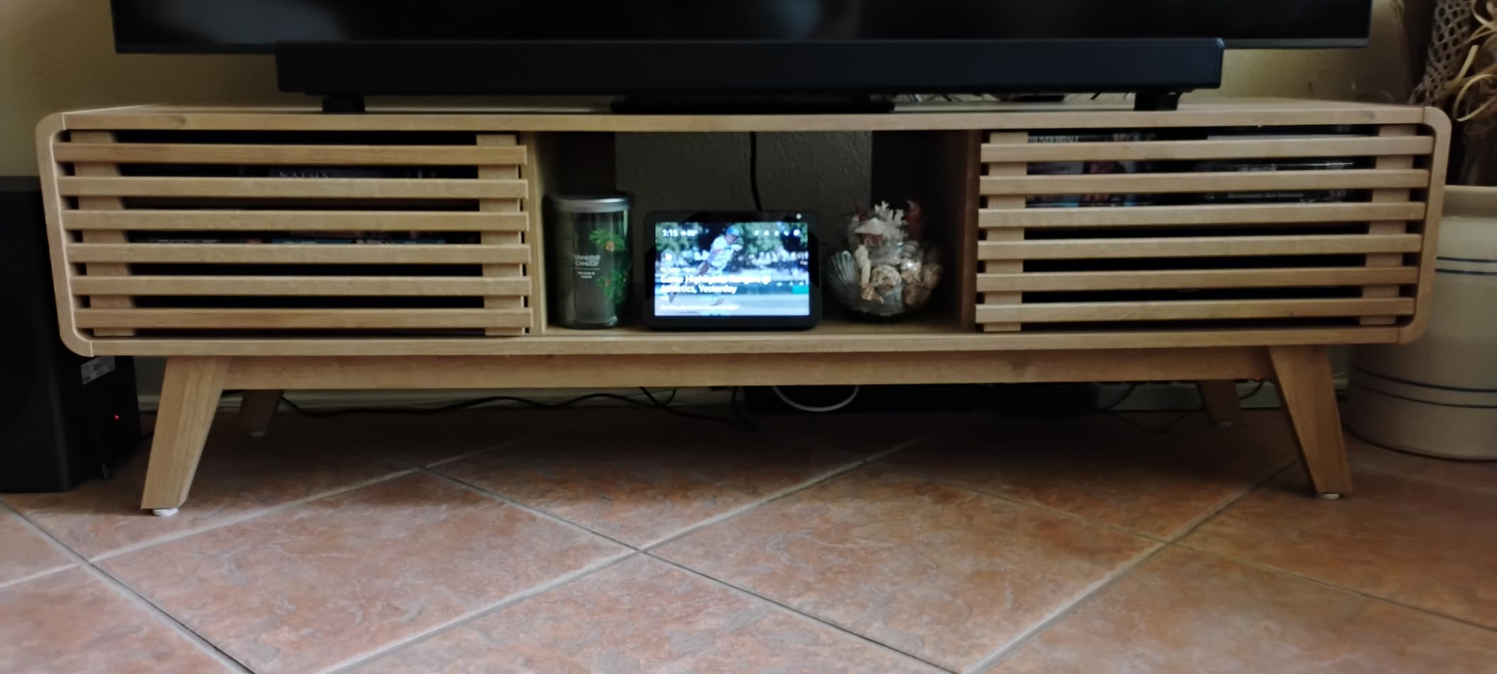 mopio Ensley TV Stand, Mid Century Modern for 55/60/65 inch TV, Farmhouse TV Stand, Entertainment Center with Storage, TV and Media Console for Living Room (Walnut, 59 inch Low) customer photo 1