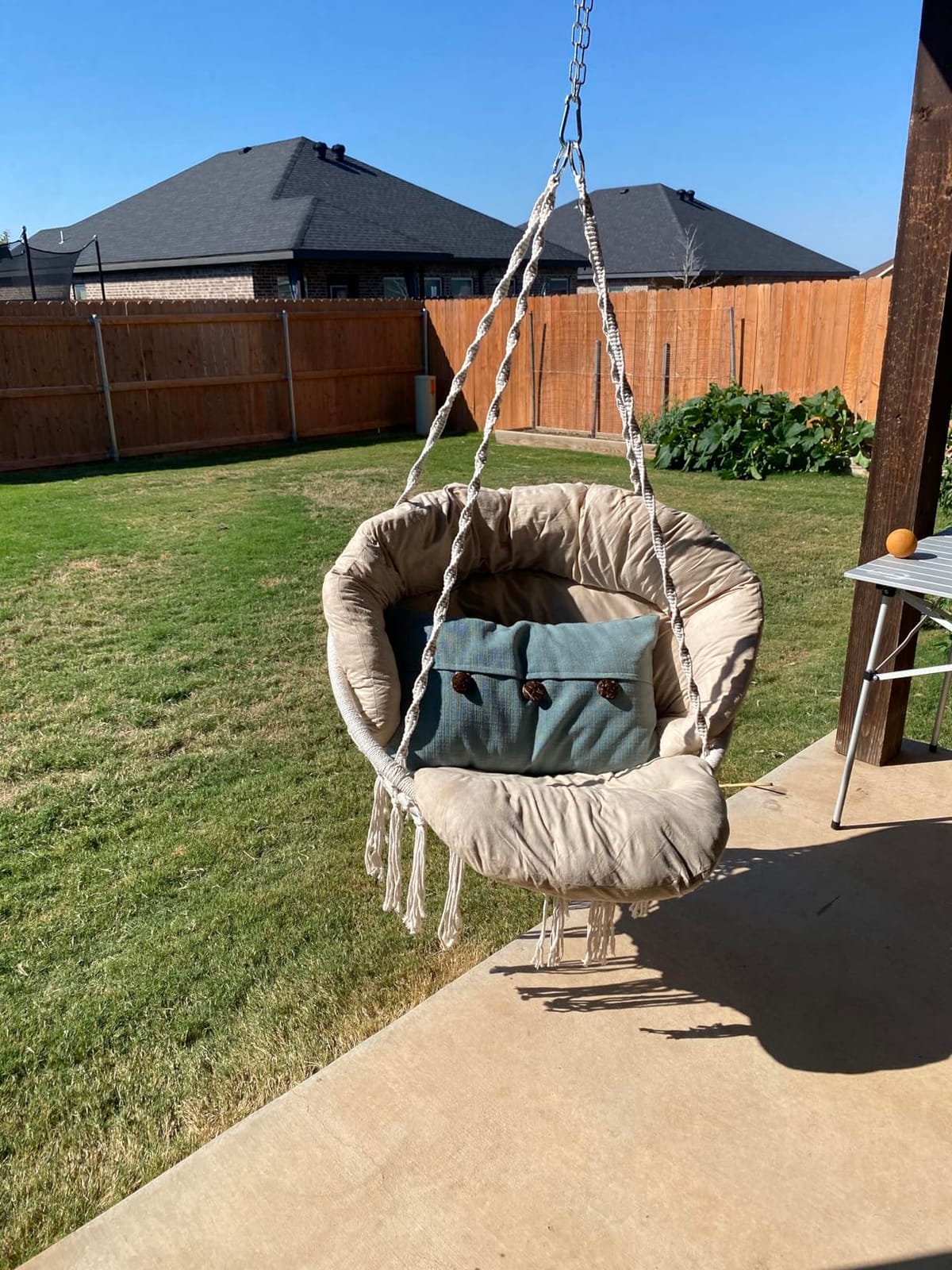 Hammock Chair with Cushion, Handmade Macrame Swing Chair with Hanging Hardware Kits, Bohemian Style Cotton Rope Hanging Chair for Bedroom Indoor Outdoor, Beige customer photo 1
