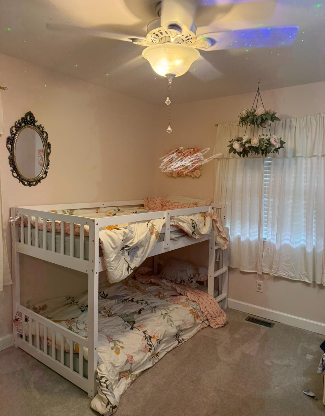 JOYMOR Solid Wood Low Twin Over Twin Bunk Bed for Kids/Junior, Bunk Bed Frame with Guardrails & Ladder for Boys Girls, No Box Spring Needed (White) customer photo 2