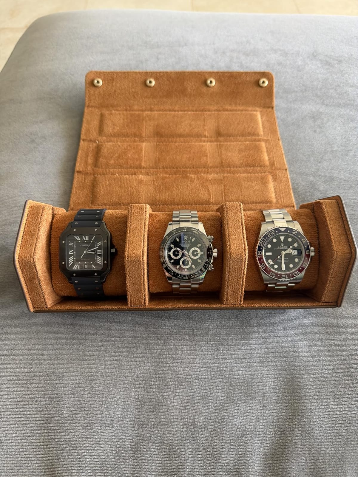 Watch Roll Travel Case for Men and Women- 3 Watch Storage and Organizer | Secure Storage with Innovative Removable Pillows & Solid Dividers for Home, Travel and Display (Brown) customer photo 2