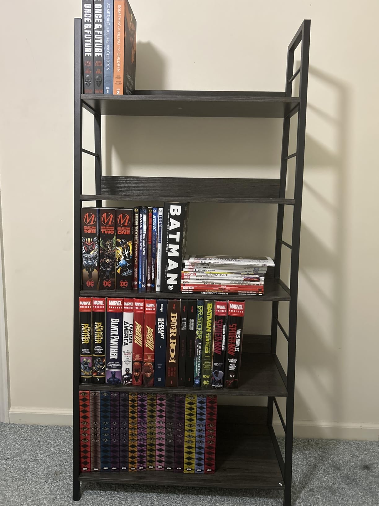 IRONCK 5 Tier Ladder Bookcase with Metal Frame Rustic Brown | Bookshelves and Bookcases, open display shelves, metal frame, shelf baffles, home office customer photo 2