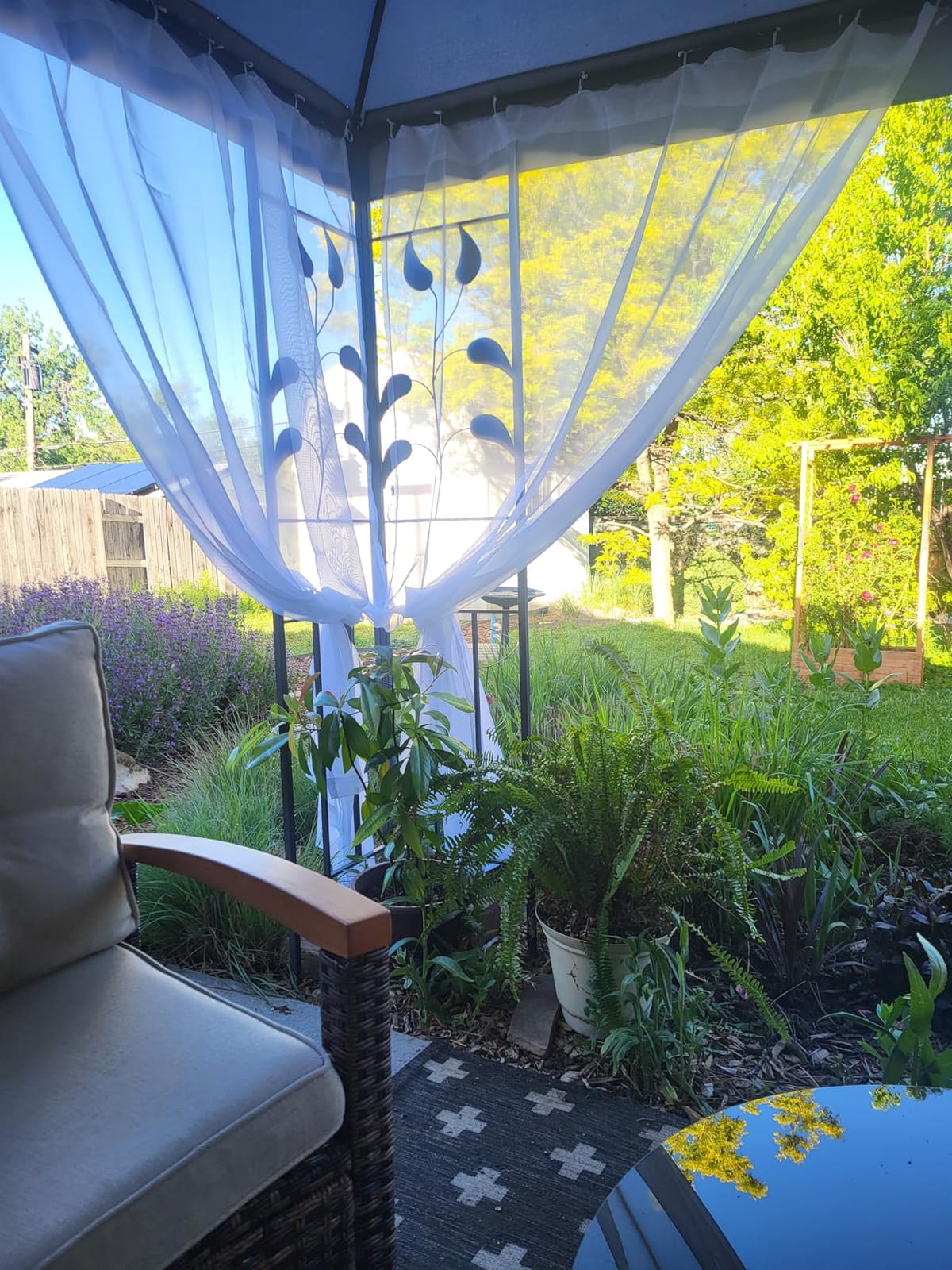 MIULEE White Waterproof Outdoor Sheer Curtains for Patio 54W x 84L | Voile sheer fabric, 2 panels, waterproof, privacy protection, rod pocket hanging, suitable for porch, pergola, cabana, gazebo customer photo 2