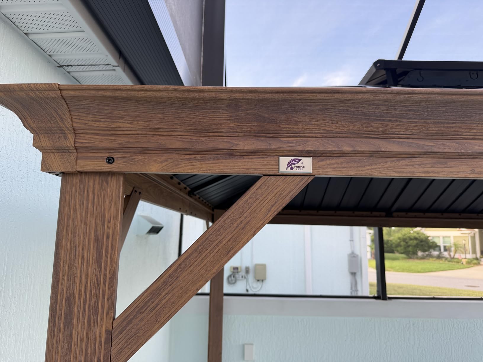PURPLE LEAF Hardtop Gazebo 10' x 12' with Drainage System, Wood Grain Frame | Double-Vent Galvanized Steel Roof, 4.7