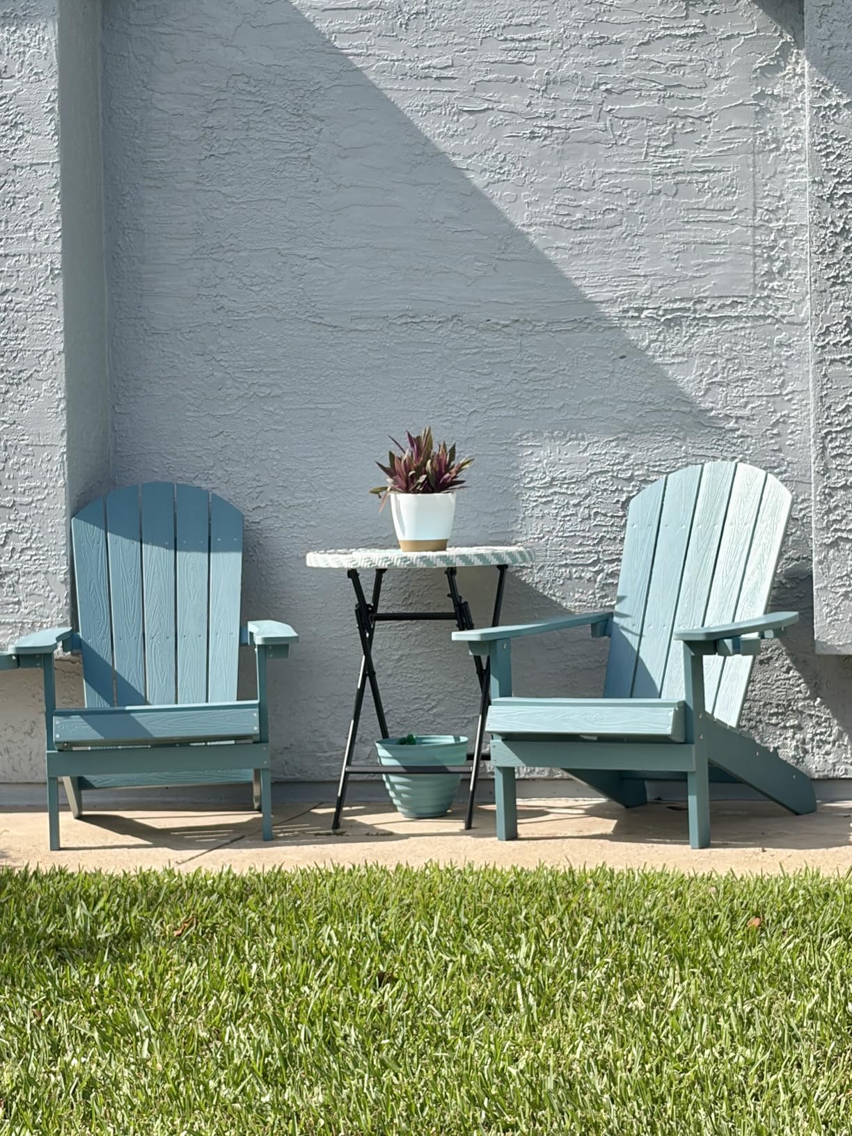 Adirondack Chair with Cup Holder, All-Weather Outdoor Chair, Blue | HIPS Plastic Fire Pit Chair with Wood Texture, Weather Resistant Lawn Chair for Outside Patio Garden Porch Deck Backyard customer photo 2