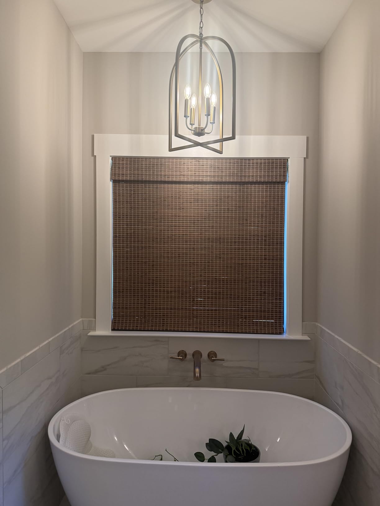 MOOD Custom Bamboo Shades | Rustic | Cordless Bamboo Roman Shades for Windows and Doors (Natural Woven) | Rustic Walnut (Great Privacy) | 71