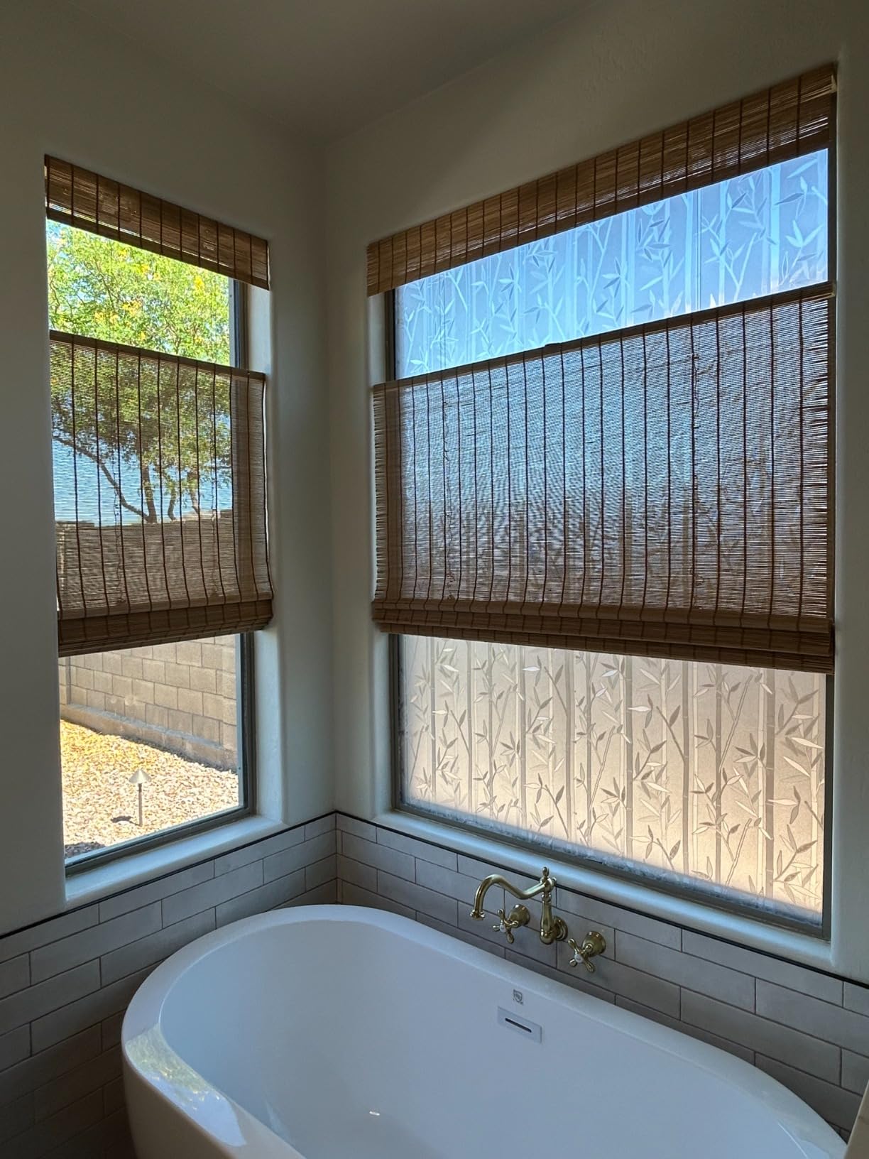 MOOD Custom Bamboo Shades | Rustic | Cordless Bamboo Roman Shades for Windows and Doors (Natural Woven) | Rustic Walnut (Great Privacy) | 71