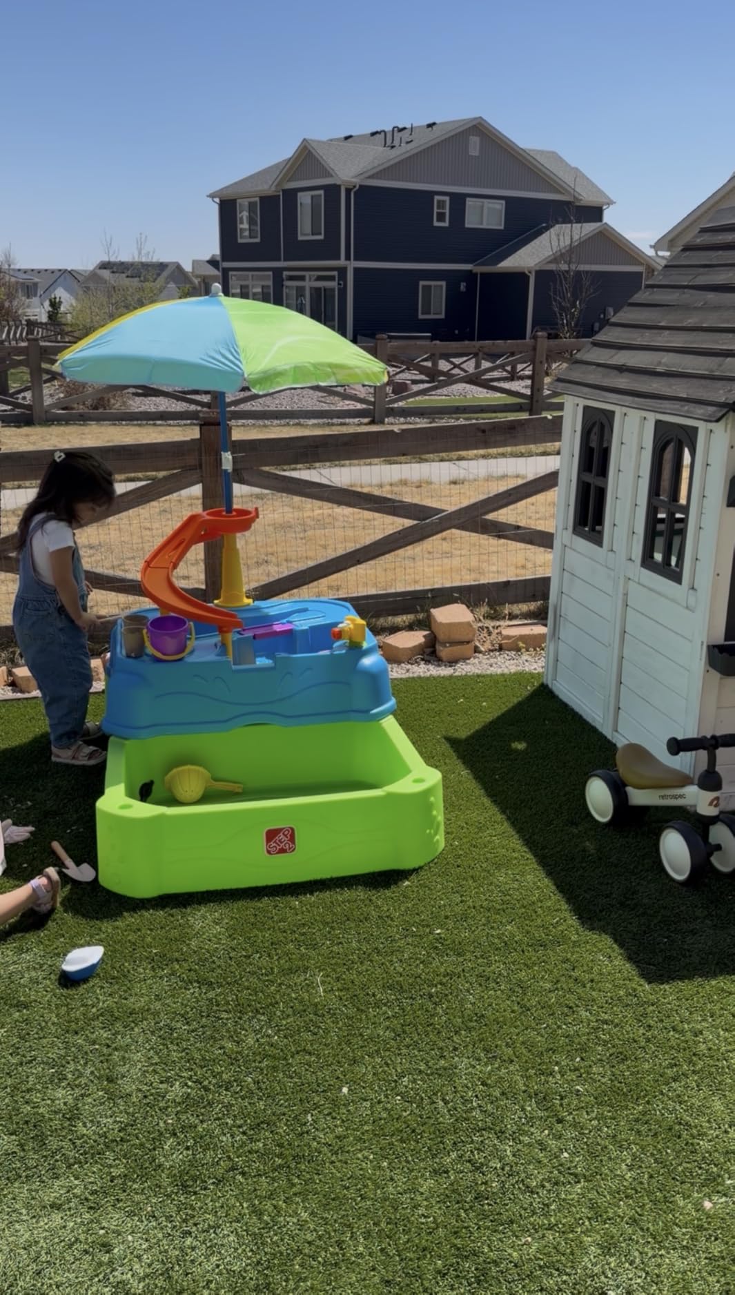 Step2 Waterpark Wonders Two Tier Water Table, Kids Water Activity Sensory Playset with Umbrella, Garden Hose Sprinkler Attachment, 11 Piece Accessories, Outdoor Summer Toy, Ages 18 Months+, Blue customer photo 2