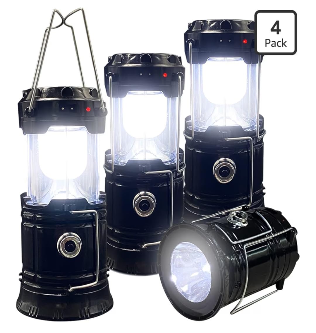 Collapsible Portable LED Camping Lantern XTAUTO Lightweight Waterproof Solar USB Rechargeable LED Flashlight Survival Kits for Indoor Outdoor Home Emergency Light Power Outages Hiking Hurricane 4-Pack customer photo 1