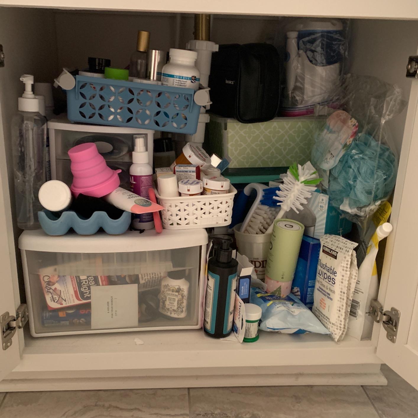Wired Stackable Under Sink Cabinet Sliding Basket, White | Free Standing Organizer Drawer, Kitchen/Pantry/Cabinet/Counter customer photo 1