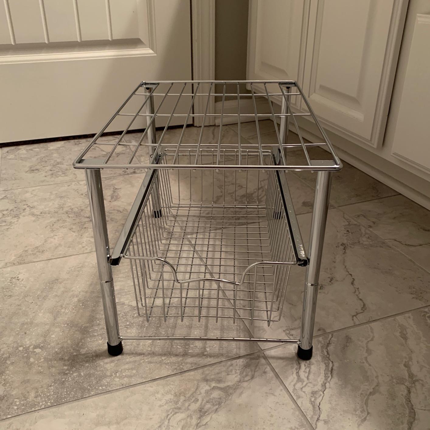 Wired Stackable Under Sink Cabinet Sliding Basket, White | Free Standing Organizer Drawer, Kitchen/Pantry/Cabinet/Counter customer photo 2