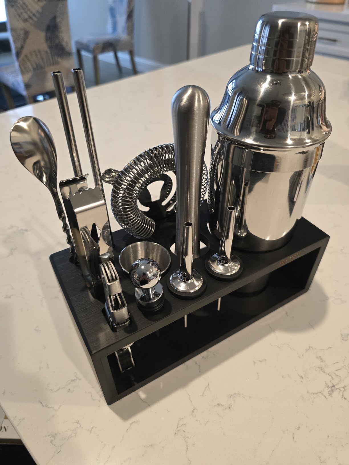 Mixology Bartender Kit with Stand - 15 Piece Bar Tool Set, Silver Bar Set Cocktail Shaker Set for Drink Mixing - Includes Martini Shaker, Jigger, Strainer, Bar Mixer Spoon, Tongs, Opener | Gift Idea customer photo 1