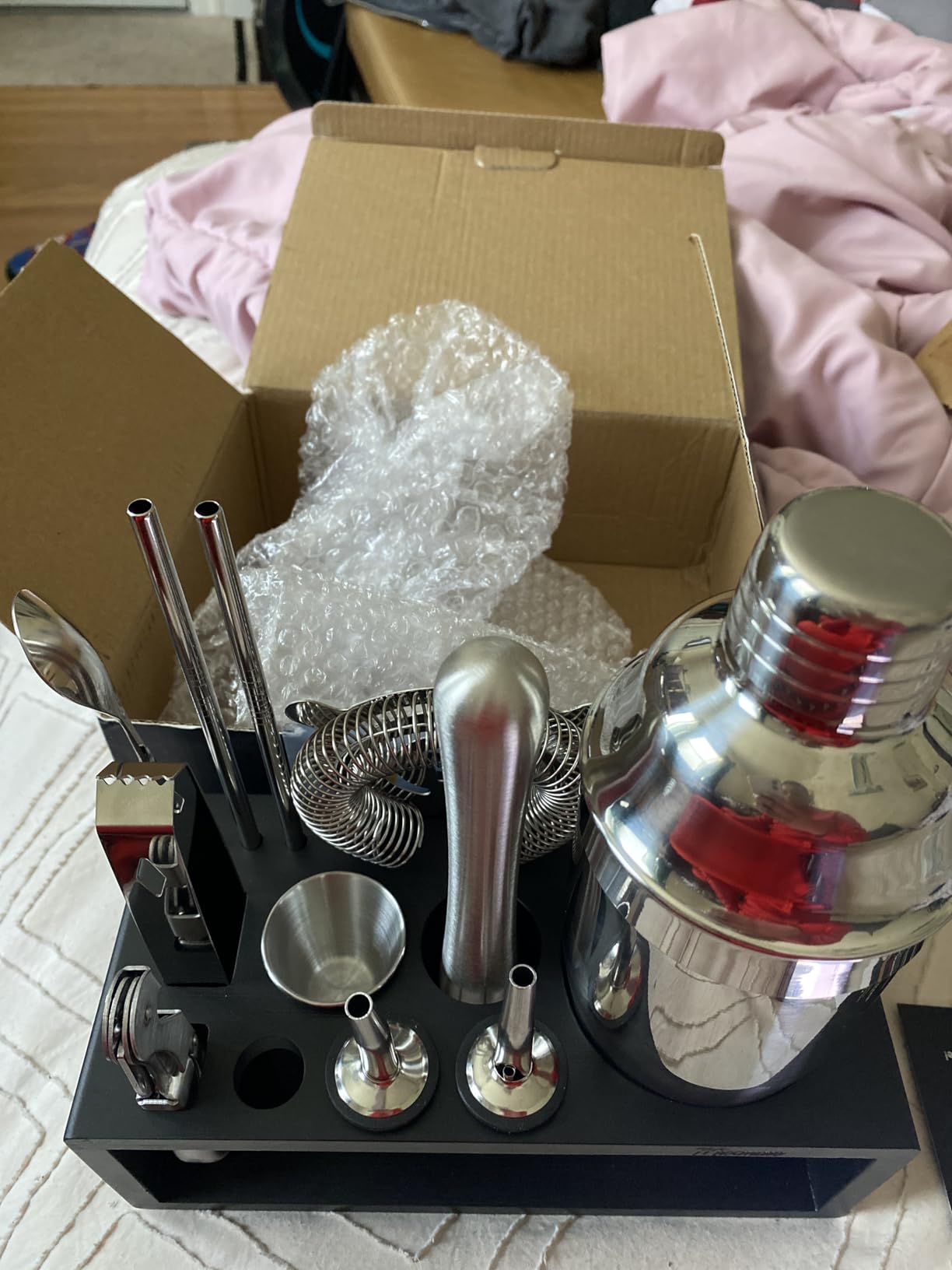 Mixology Bartender Kit with Stand - 15 Piece Bar Tool Set, Silver Bar Set Cocktail Shaker Set for Drink Mixing - Includes Martini Shaker, Jigger, Strainer, Bar Mixer Spoon, Tongs, Opener | Gift Idea customer photo 2