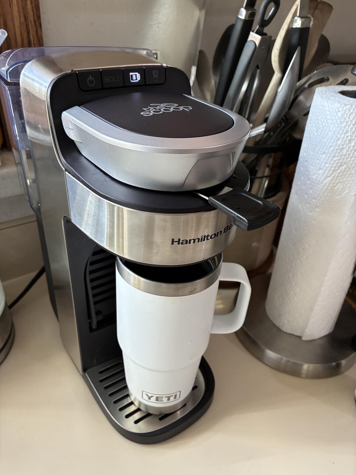 Hamilton Beach The Scoop Single Serve Coffee Maker & Fast Grounds Brewer for 8-14oz. Cups, Brews in Minutes, 40oz. Removable Reservoir, Stainless Steel (49987) customer photo 2