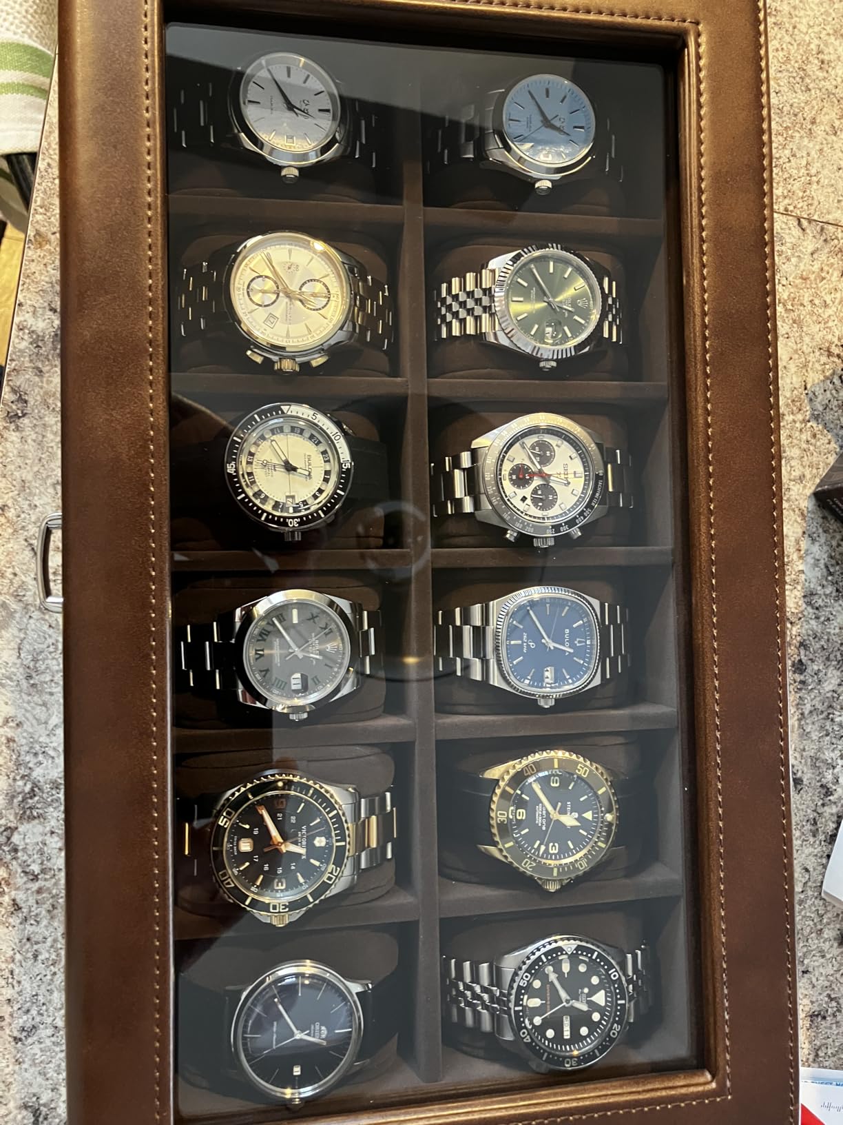 TAWBURY Watch Box for Men, 12 Slot Watch Case with Storage Drawer, Real Glass Display and 2-inch Wide Pillows customer photo 2