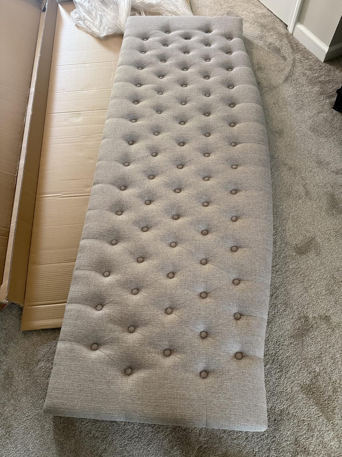24KF Large Rectangular Upholstered Tufted Linen Fabric Ottoman Bench, Padded Bench with Solid Wood Shelf customer photo 2