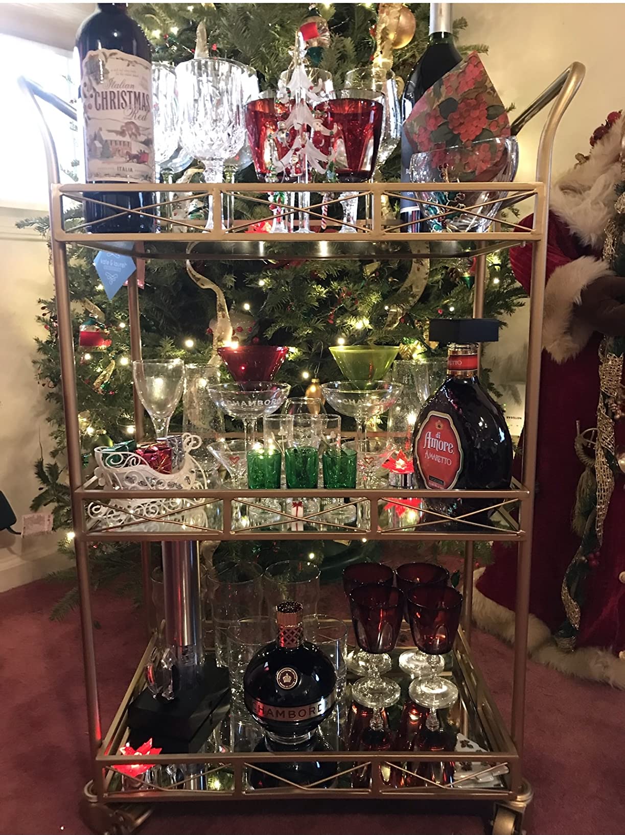 Kate and Laurel Ketia Glam Metal Bar Cart; 23 x 13 x 34; Gold; Glamorous Three Tier Gold Bar Cart for Display and Storage customer photo 2