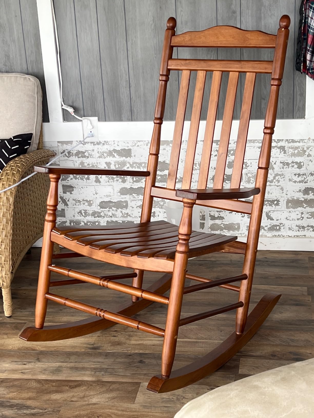 VINGLI Wooden Rocking Chair, Outdoor Rocking Chair, Teak(1PC) | 450 lbs Support | Relaxing Rocker with Solid Wood High Back Seat | for Deck, Garden, Backyard, Porch Outdoor Use customer photo 2