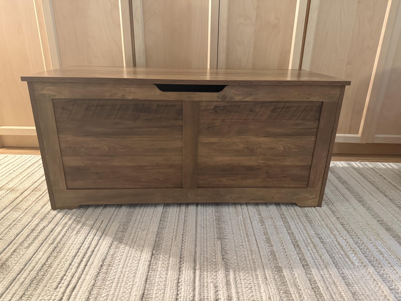 VASAGLE Storage Chest, Storage Bench with 2 Safety Hinges, Farmhouse Style, 15.7 x 39.4 x 18.3 Inches, for Entryway, Bedroom, Living Room, Cloud White customer photo 1