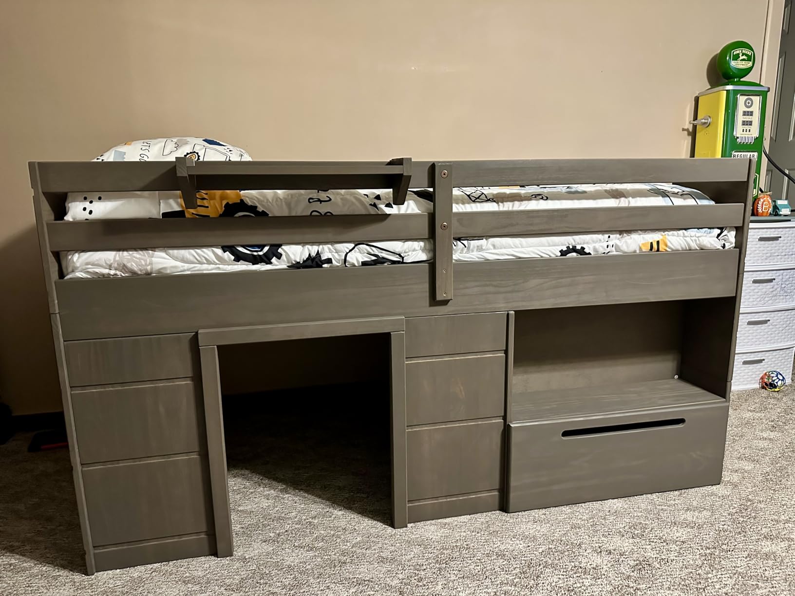 Max & Lily Loft Bed Twin Size, Solid Wood Low Loft Bed with Storage Drawer and Ladder, Modern Farmhouse Loft Bed for Kids, Driftwood customer photo 2