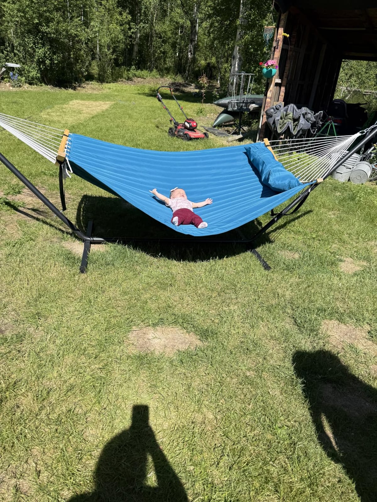 SUPERJARE Hammock with Stand, 2 Person Heavy Duty Hammock Frame, Detachable Pillow & Strong Curved-Bar & Portable Carrying Bag, Perfect for Outdoor & Indoor - Gray customer photo 2