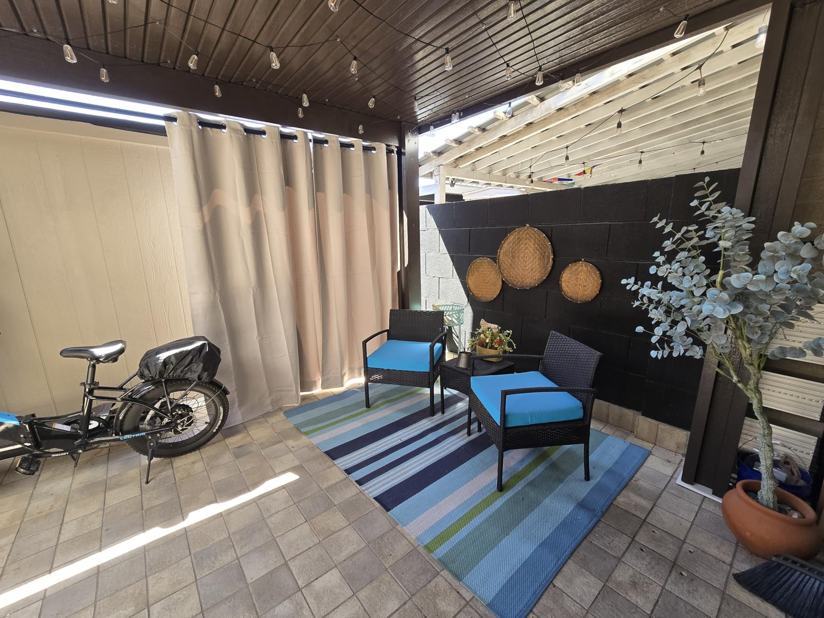 NICETOWN 2 Panels Windproof Outdoor Curtains for Patio Waterproof W52xL84 | Thermal Insulated Gazebo Curtains UV Block & Weatherproof, Privacy Sun Shades Top Grommet & Back Tab Bottom with Rope, Tan customer photo 1