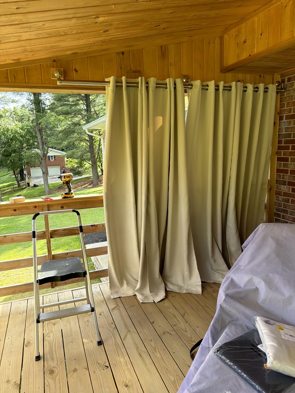 NICETOWN 2 Panels Windproof Outdoor Curtains for Patio Waterproof W52xL84 | Thermal Insulated Gazebo Curtains UV Block & Weatherproof, Privacy Sun Shades Top Grommet & Back Tab Bottom with Rope, Tan customer photo 2