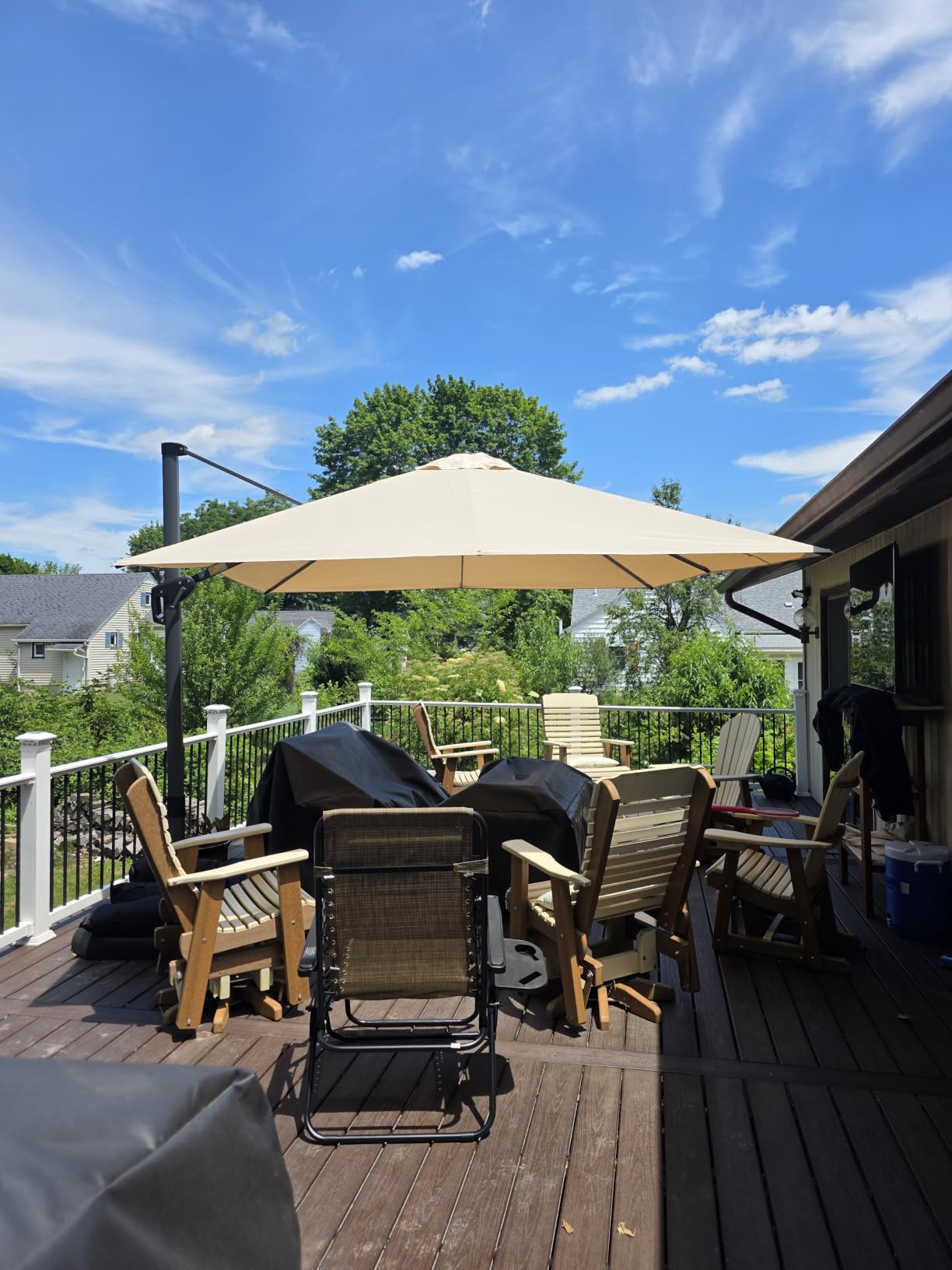 PURPLE LEAF Patio Umbrella with Base Outdoor 10' x 10' 360 Degree Rotation Grey | One-Hand Adjustment, Withstand Winds, Steady frame in gusts, Smooth 360 Rotation, Rock Solid Stability, 30-Minute Setup customer photo 1