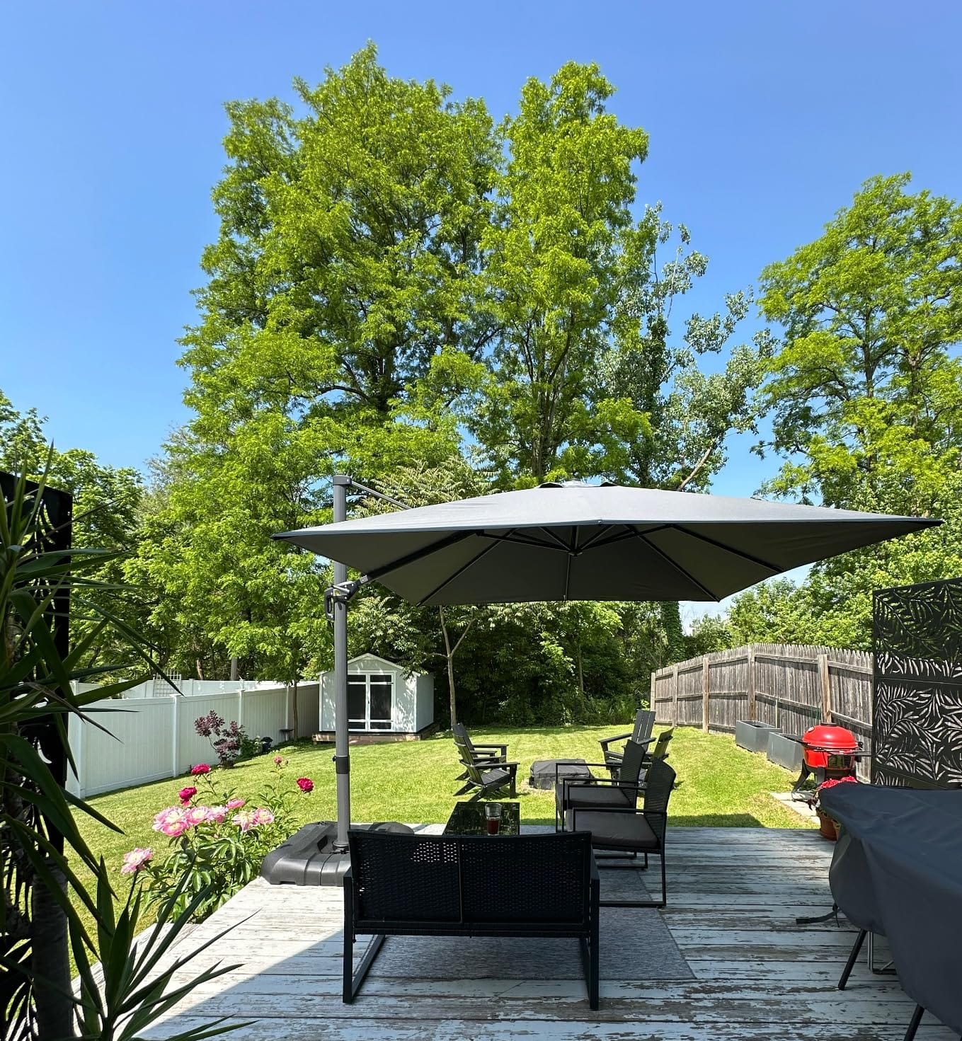 PURPLE LEAF Patio Umbrella with Base Outdoor 10' x 10' 360 Degree Rotation Grey | One-Hand Adjustment, Withstand Winds, Steady frame in gusts, Smooth 360 Rotation, Rock Solid Stability, 30-Minute Setup customer photo 2