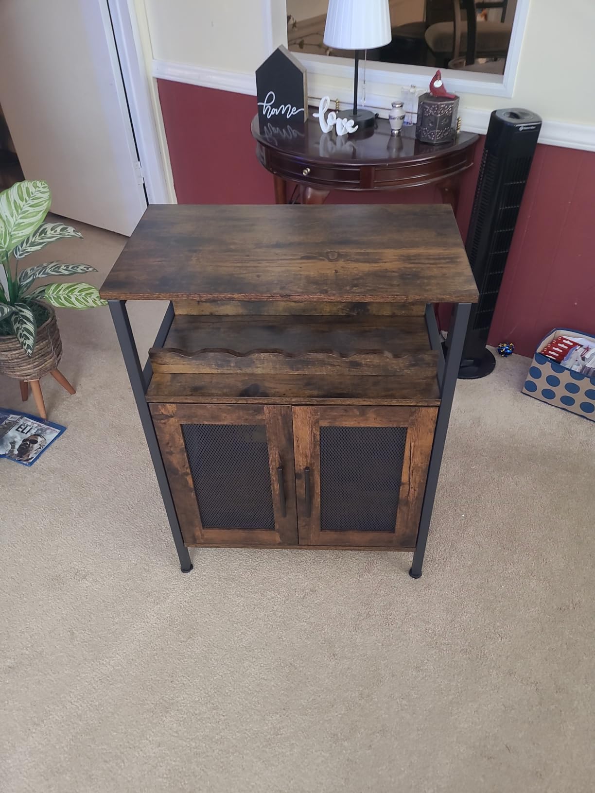 X-cosrack Wine Bar Rack Cabinet with Detachable Wine Rack, Coffee Bar with Glass Holder, Small Sideboard and Buffet Cabinet with Mesh Door, Rustic Brown customer photo 2