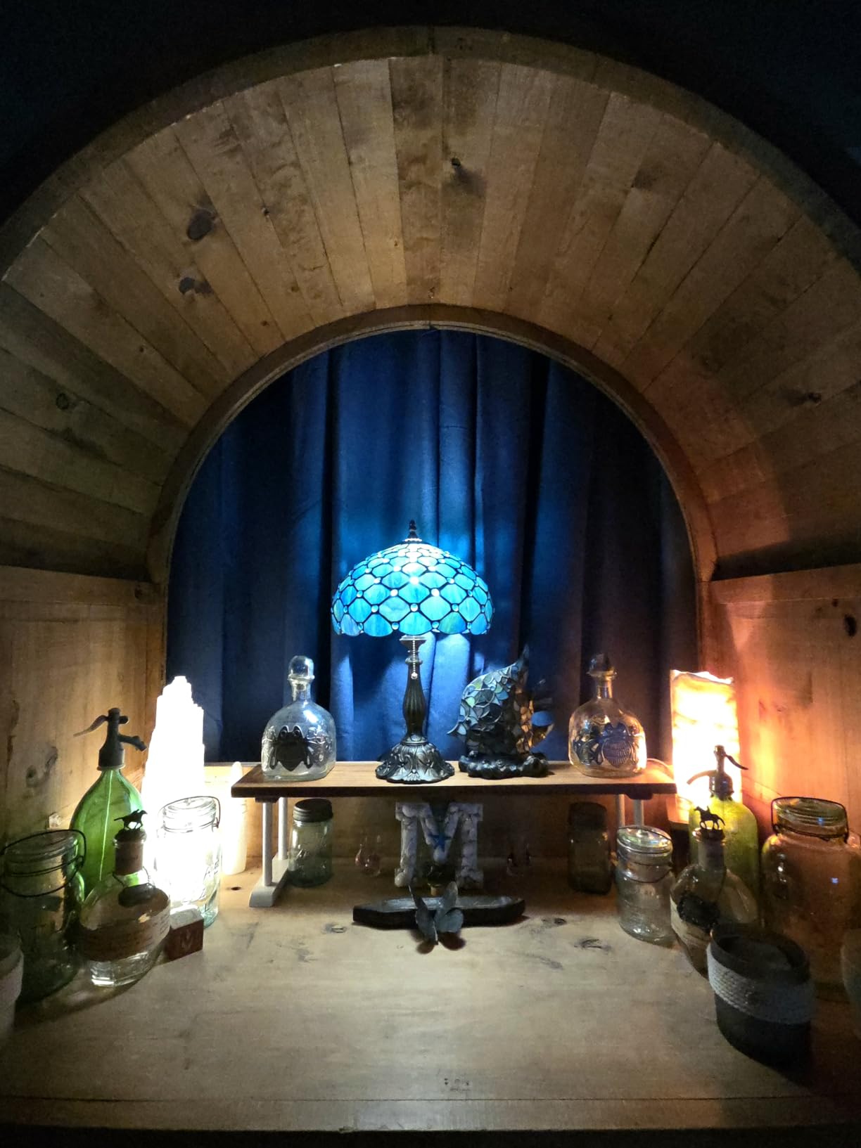 Tiffany Table Lamp Stained Glass 12X12X19 Inch Sea Blue Pear | Antique Reading Light customer photo 1