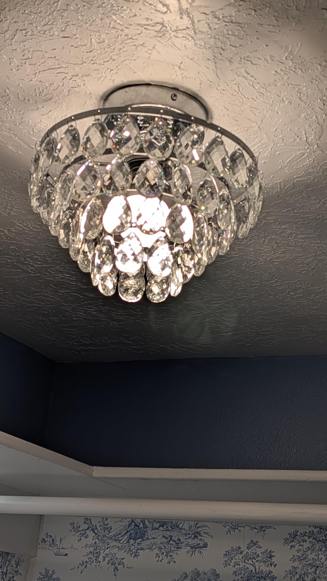 YYJLX Modern E26 Small Crystal Chandelier Semi Flush Mount Ceiling Light Fixture Silver Ceiling Lamp for Hallway Bedroom Bathroom Closet Bedroom Foyer (Chrome) customer photo 1