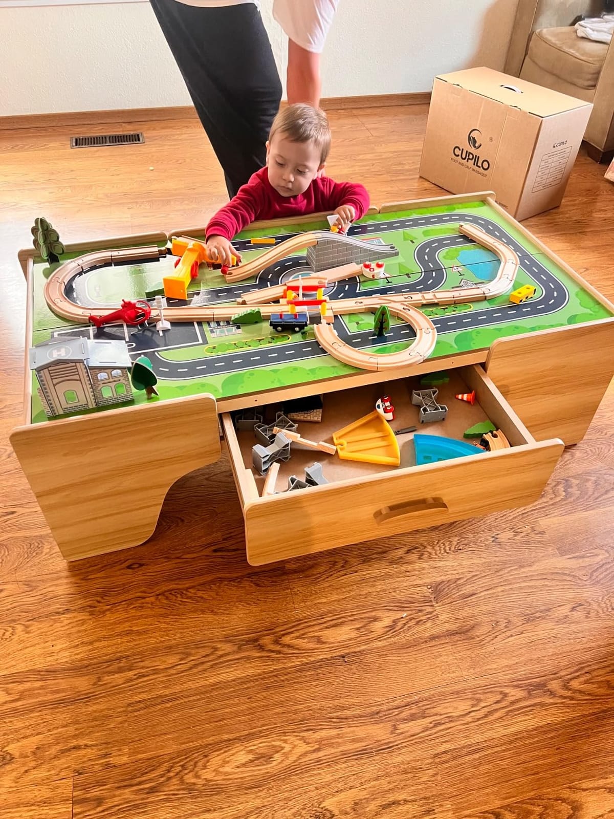 Best Choice Products 50 Inch Wooden Train Table Set for Toddlers, 70-Piece Kids Train Table with Storage Drawer, Reversible Tabletop, Train Tracks & Accessories for Boys & Girls - Natural customer photo 1