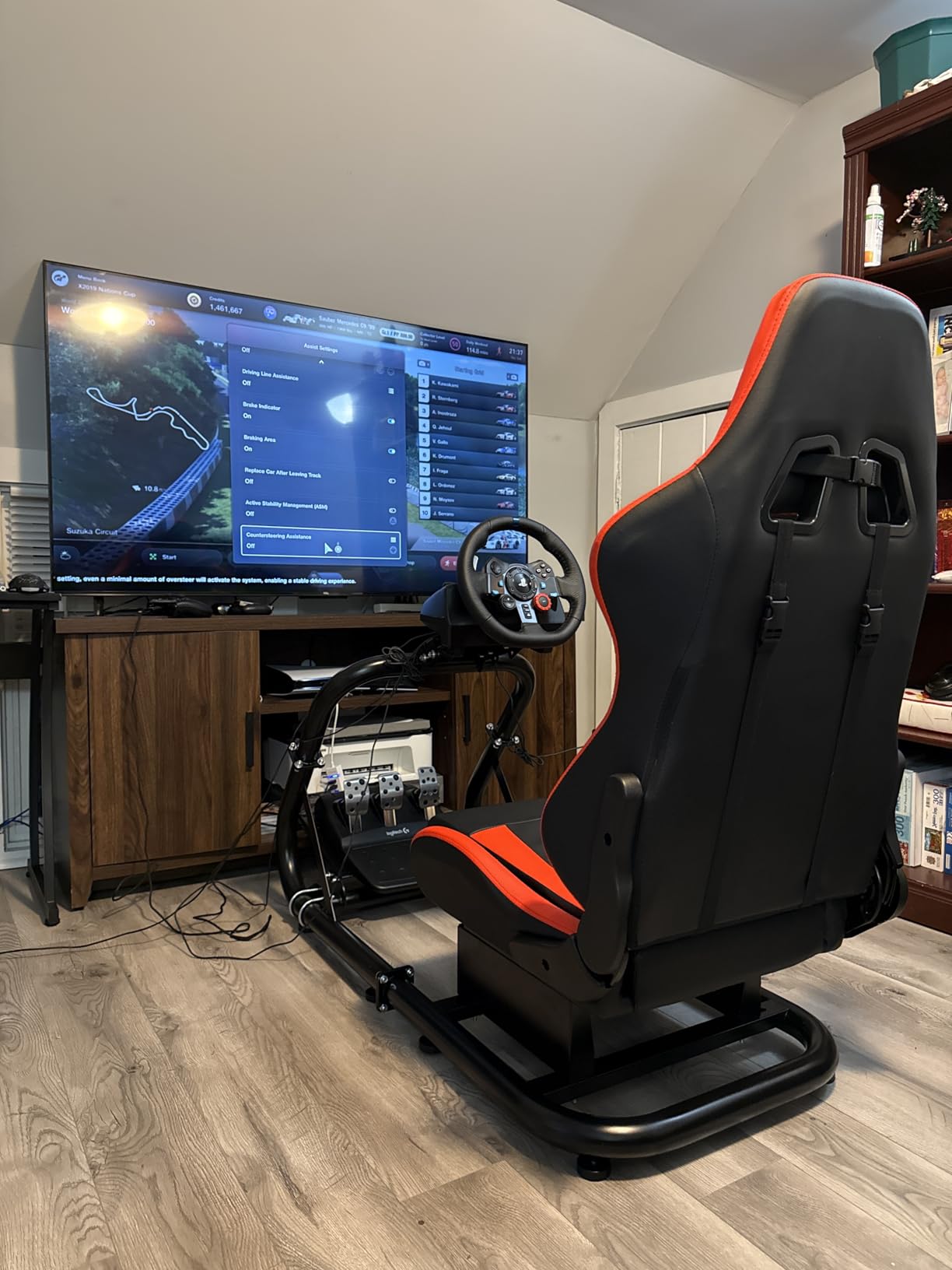Marada Racing Simulator Cockpit with Red Seat Fit for 12Nm Direct Drive | Fit for Logitech/Thrustmaster/Moza/Fanatec, 50mm Large Round Tube Professional Sim Rig, Wheel Pedal Handbrake not Included customer photo 2