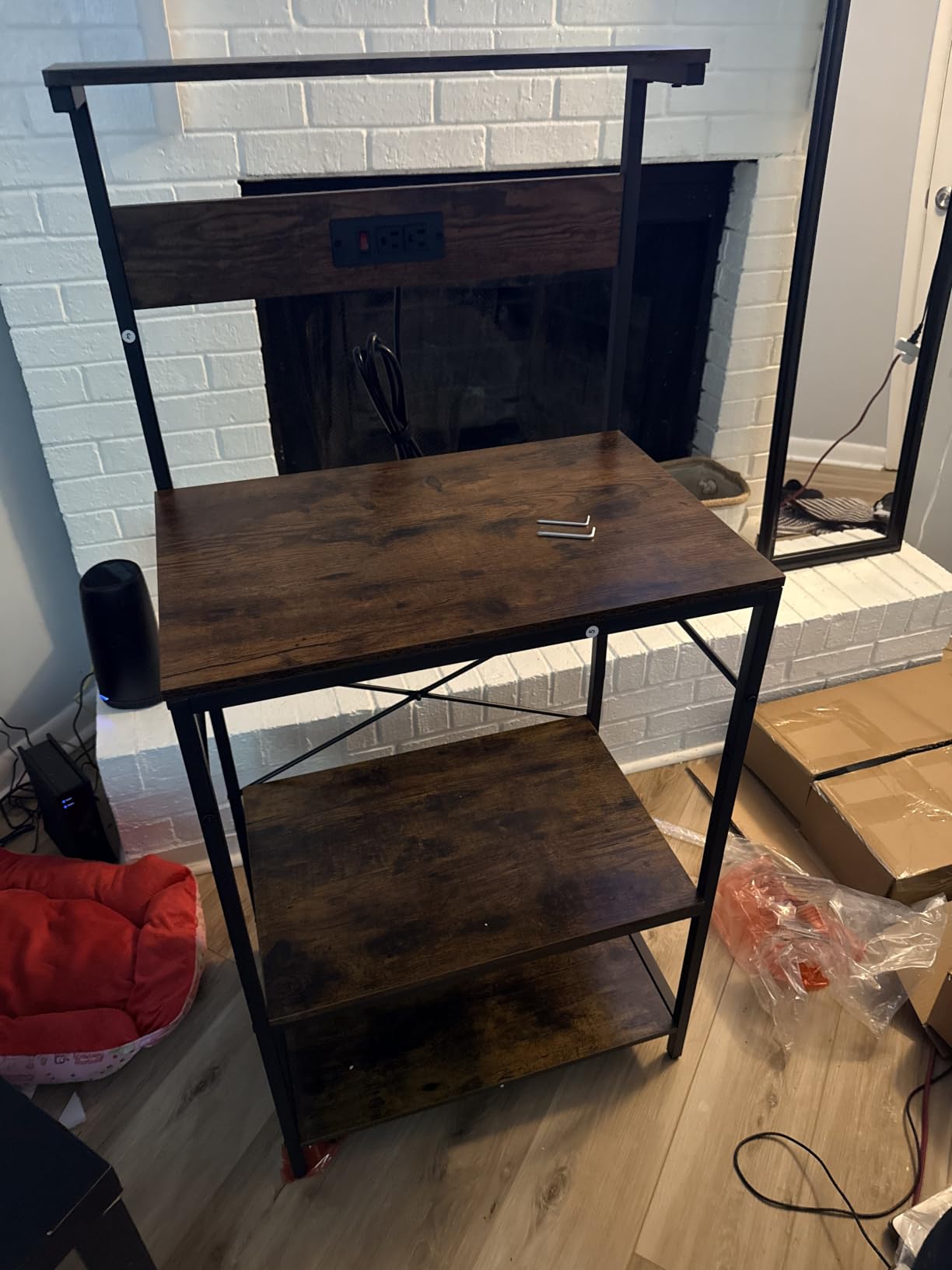 SUPERJARE Kitchen Bakers Rack with Power Outlet, Coffee Bar Table 4 Tiers, Kitchen Microwave Stand with 6 S-shaped Hooks, Storage Shelf Rack for Spices, Pots and Pans - Rustic Brown customer photo 1