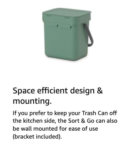 Brabantia Sort & Go Kitchen Countertop Food Scraps Compost Bin | XS / 0.8 Gal / 3L | Jade Green | Removable Stay-Open Lid, Carry Handle, Easy-Clean Recycling Box | Wall Bracket Sold Separately customer photo 2