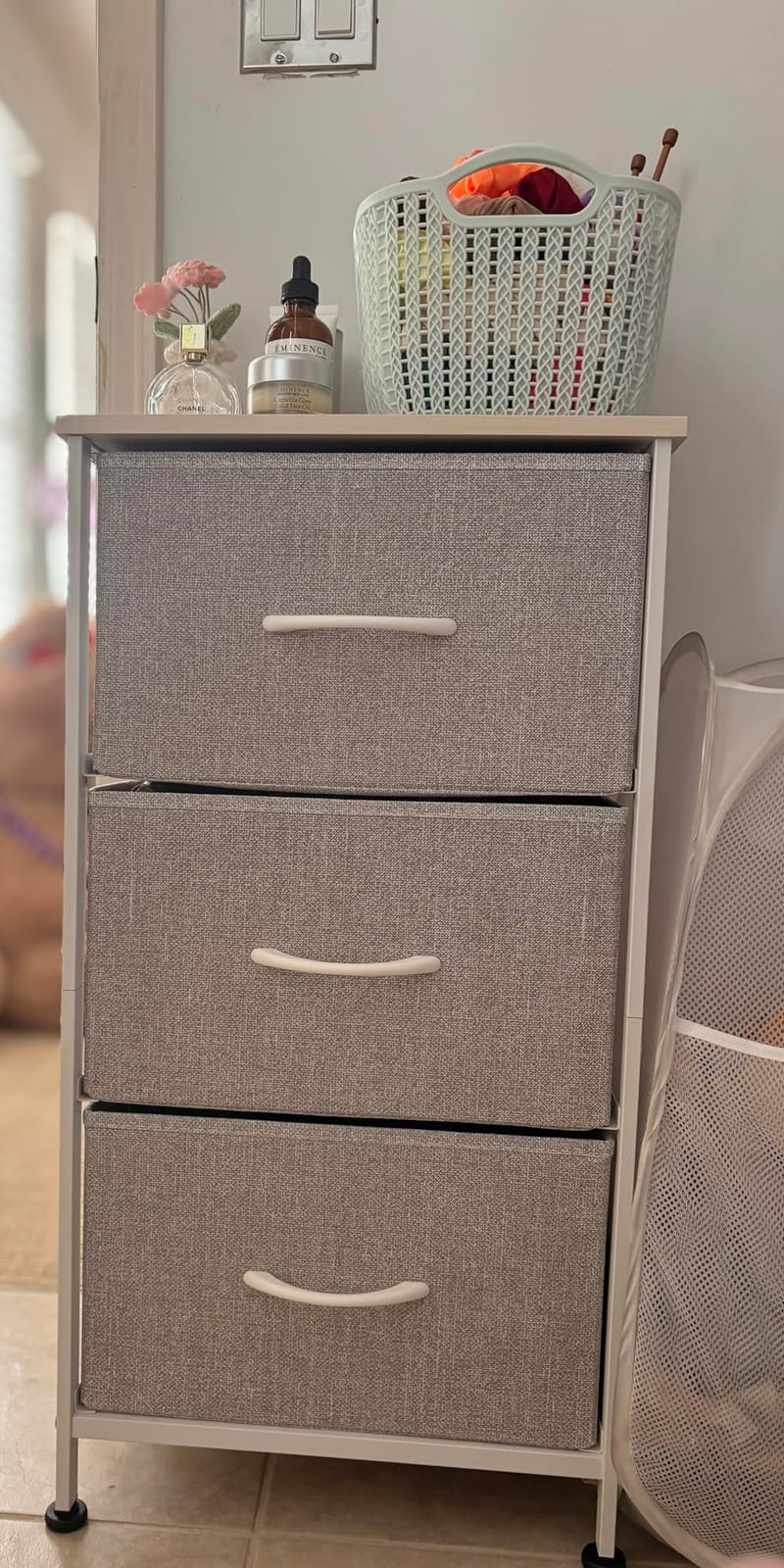 WLIVE Small Dresser Nightstand for Bedroom, 3 Drawers, Rustic Brown | 3 roomy fabric drawers, Compact nightstand, Bedroom or closet use, Chest of drawers, Dresser for small spaces customer photo 2