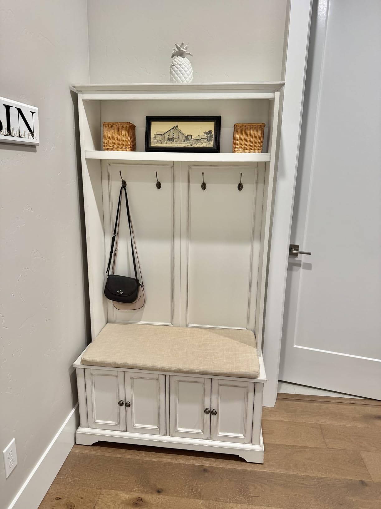 Crosley Furniture Holbrook Hall Tree, Shoe Rack Bench | Shoe Rack Bench and Hooks for Hanging, Mudroom and Entryway Storage, Seafoam Blue customer photo 1