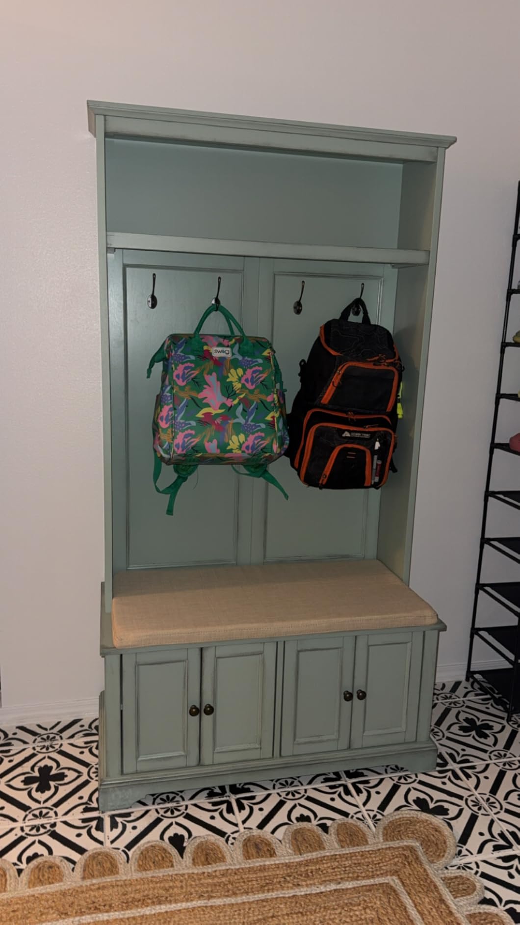 Crosley Furniture Holbrook Hall Tree, Shoe Rack Bench | Shoe Rack Bench and Hooks for Hanging, Mudroom and Entryway Storage, Seafoam Blue customer photo 2