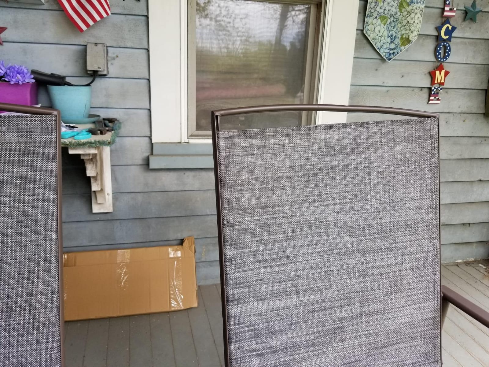 Outsunny Outdoor Glider Bench with Center Table, Metal Frame Patio Loveseat with Breathable Mesh Fabric and Armrests for Backyard Garden Porch, Brown customer photo 1