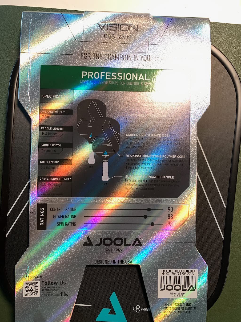JOOLA Vision Pickleball Paddle with Textured Carbon Grip Surface Technology for Maximum Spin and Control with Added Power - Polypropylene Honeycomb Core Pickleball Racket 16mm customer photo 2