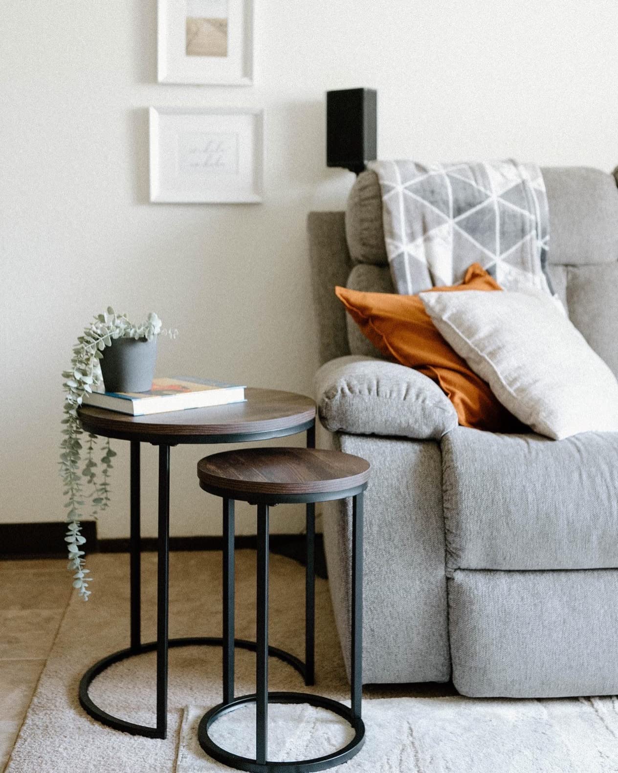 Nathan James Lula Nesting Round Side Set of 2, Accent End Table for Living Room with Wood or Marble Finish Tabletop and Metal Base, Nutmeg/Black customer photo 1