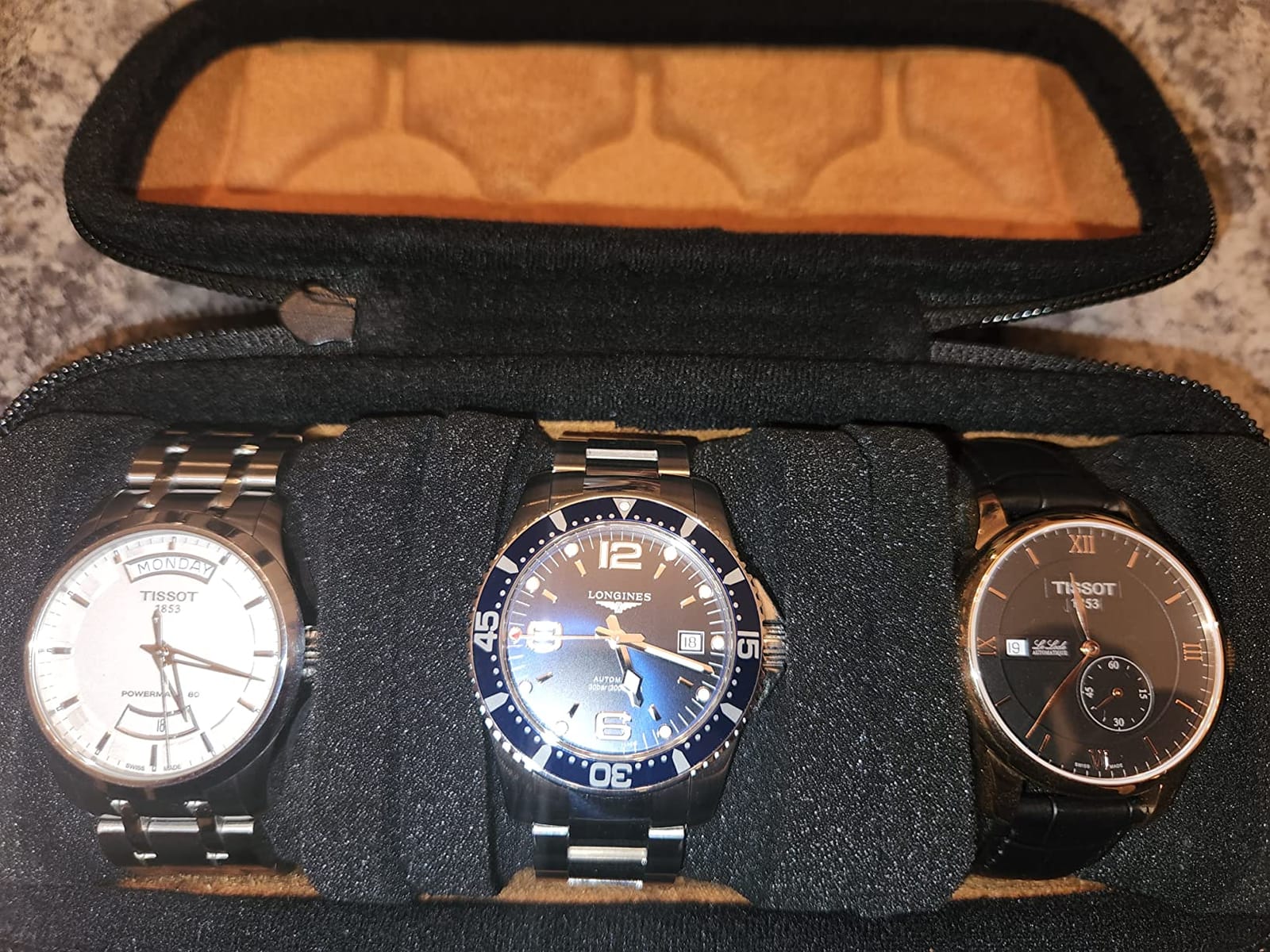 AUKURA 3 slots watch case for travel and storage, hard Watch Roll Organizer holder for Men and Women with microfiber lining customer photo 2