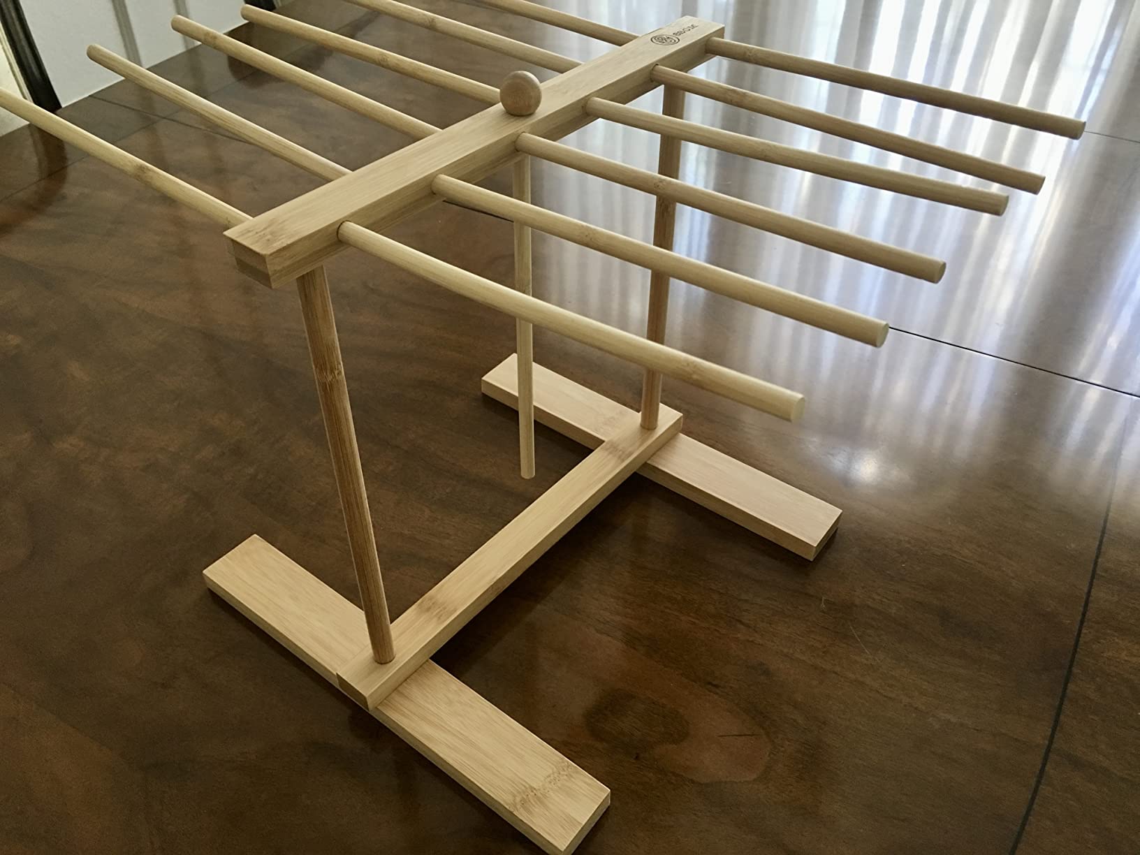 Bamboo Pasta Drying Rack with Transfer Wand and 12 Bars, Easy to Transfer for Drying Pasta and Cooking, Special Suspension Design for Large Storage customer photo 2