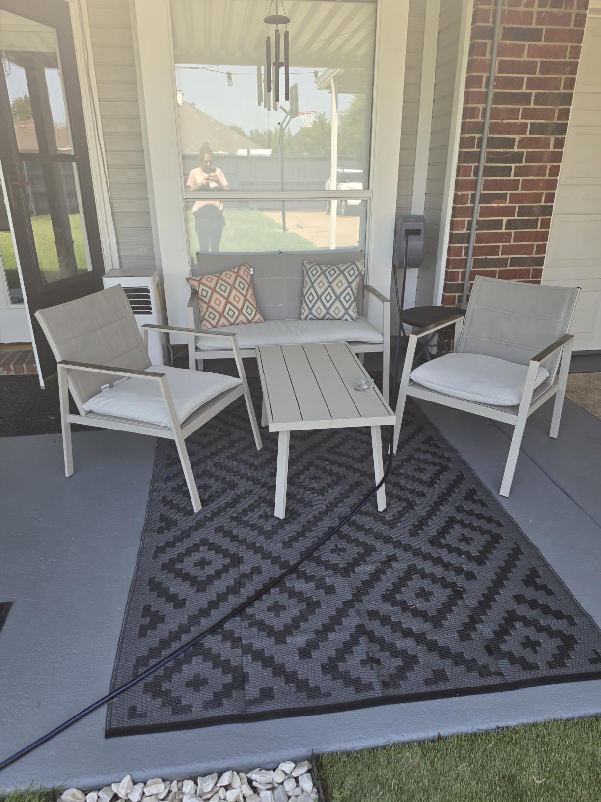 GENIMO Outdoor Rug for Patio Clearance,5'x8' Waterproof Mat,Reversible Plastic Camping Rugs,Rv,Porch,Deck,Camper,Balcony,Backyard,Black & Gray customer photo 2