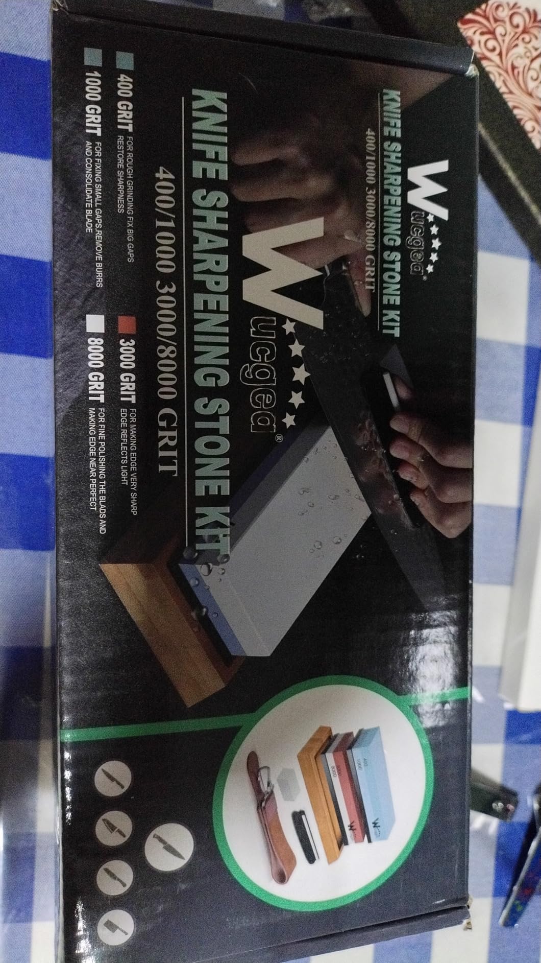 Wucgea Knife Sharpening Stone Kit - 400/1000 3000/8000 Grit Japanese Whetstone Set with Angle Guide, Flattening Stone and Leather Strop customer photo 2